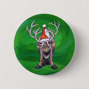 Reindekerst op groen ronde button 5,7 cm