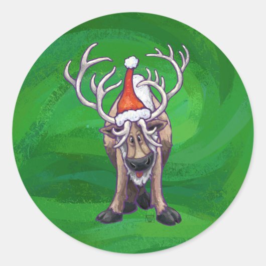 Reindekerst op groen ronde sticker (Voorkant)