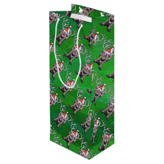 Reindekerst op groen wijn cadeautas (Achterkant Gekanteld)