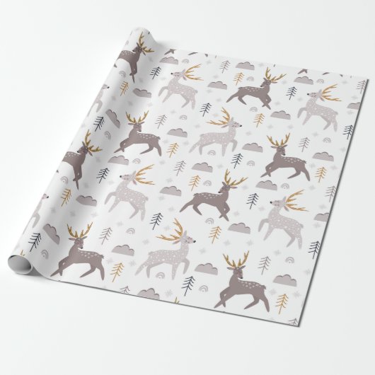 Reindekerst Winter Holiday Pattern Cadeaupapier (Uitgerold)