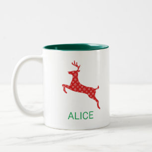 Reinderode sneeuwvlokken gepersonaliseerd kerstfee tweekleurige koffiemok