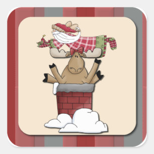 Reindester met Antlers Stuck in de schoorsteen Vierkante Sticker
