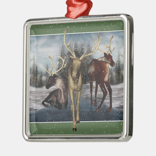 Reindewintersceen Silver Framed Ornament (Links)