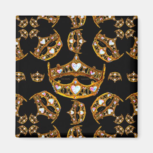 Reine coeurs or couronne tiara noir carré aimant (Devant)