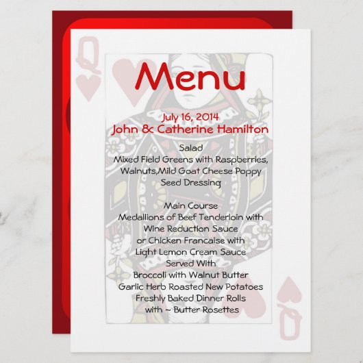 Reine de menu fait sur commande de mariage de (Devant / Derrière)