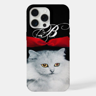 REINE DES CHATS BLANCS AVEC MONOGRAMME RUBAN ROUGE