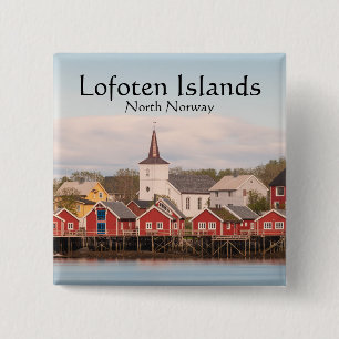Reine Lofoten Noorwegen Vierkante Button 5,1 Cm