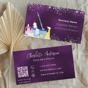 Reiniging van paars zilverglitterstof QR Visitekaartje