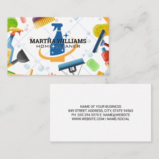 Reinigingsnevel | Tile Soap Bubbles en tools Visitekaartje (Voorkant / Achterkant)