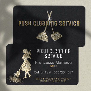 Reinigingsservice Black en Metallic Gold Sjabloon Visitekaartje