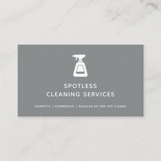 Reinigingsservice Grijze verstuiffles Visitekaartje (Voorkant)
