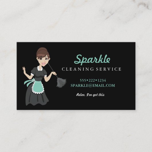 Reinigingsvaste servicekarakter voor doetherduster visitekaartje (Voorkant)