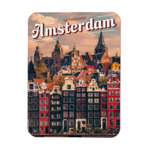 Reis Amsterdam kleurrijke huizen vintage geschenke Magneet