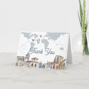 Reis Avontuur Wereldkaart Vliegtuig Baby Shower Bedankkaart