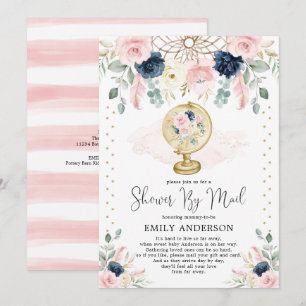 Reis Baby shower per post Pink Blush Navy Floral Kaart