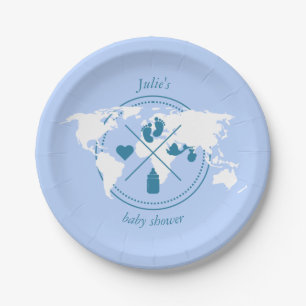 Reis Baby shower Thema Paspoortnummer Wereldkaart Papieren Bordje