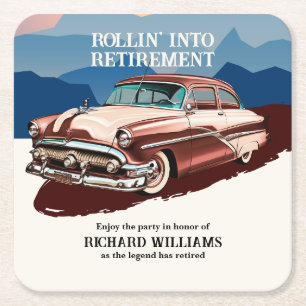 Reis bij pensionering Retro thema met klassieke au Vierkante Kartonnen Onderzetter
