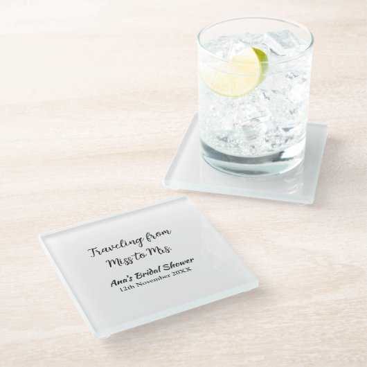 Reis bruidsfeest voeg naam datum toe van juffrouw glazen onderzetter (Schuin)