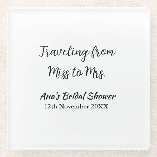 Reis bruidsfeest voeg naam datum toe van juffrouw glazen onderzetter (Voorkant)