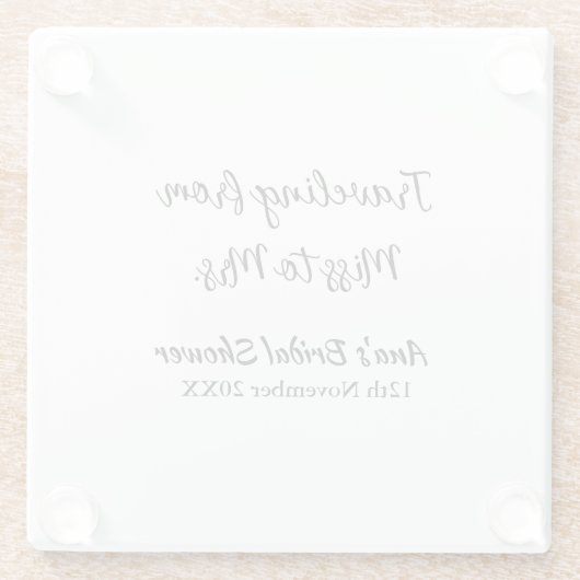 Reis bruidsfeest voeg naam datum toe van juffrouw glazen onderzetter (Achterkant)