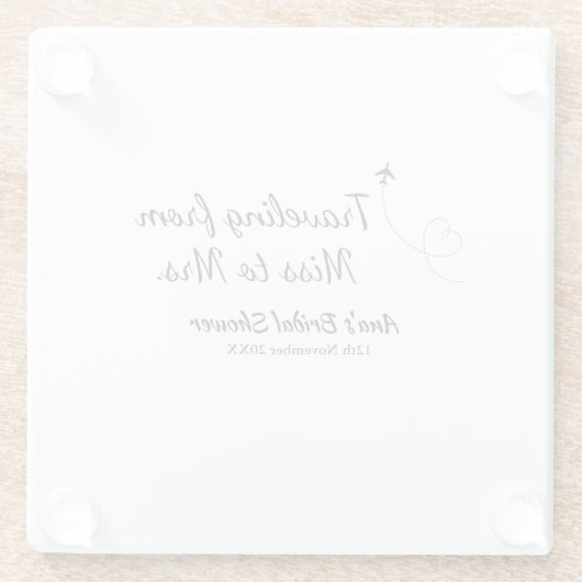 Reis bruidsfeest voeg naam datum toe van juffrouw  glazen onderzetter (Achterkant)