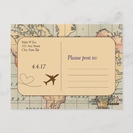 , Reis Bruiloft Dank u Briefkaart (Achterkant)