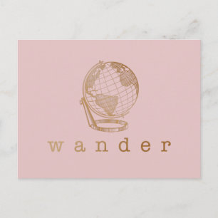 Reis citaat en globe in blush en goud briefkaart