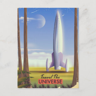 Reis de Universe retro ruimtekunst. Briefkaart