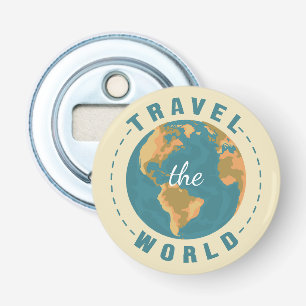 Reis de wereld Aarde Vakantie Kaart Retro Wereldbo Button Flesopener
