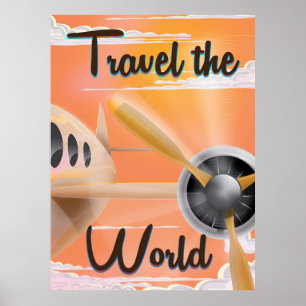 Reis de wereld rond klassieke vliegtuigposter poster