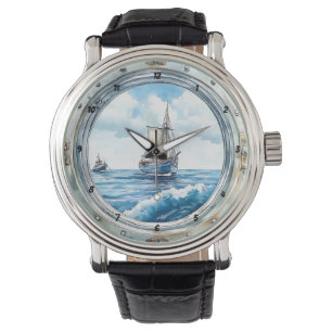 "Reis door de Tijd" - Patrijspoort Zeilboot Horloge