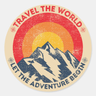 reis door de wereld laat het avontuur beginnen rei ronde sticker