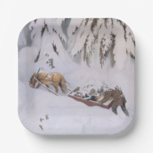 Reis door de wintersneeuw met Kerstmis Papieren Bordje