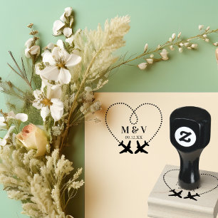 Reis Huwelijk Twee Vliegtuigen maken Hart Modern Rubberstempel