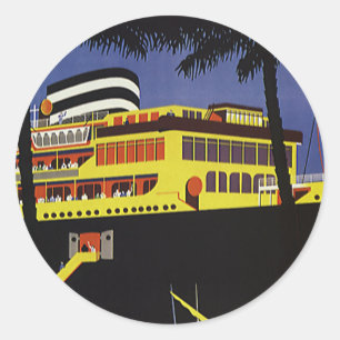 Reis in stijl, Art Deco cruiseschip in haven Ronde Sticker