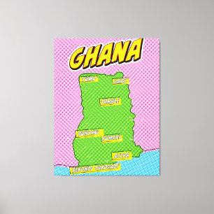 Reis kaart van Ghana Canvas Afdruk