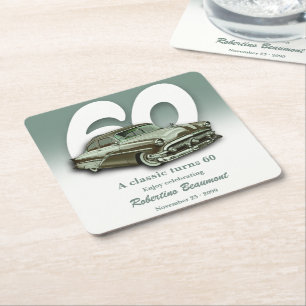 Reis Klassieke Groene Auto Wordt 60 Jaar Vierkante Kartonnen Onderzetter