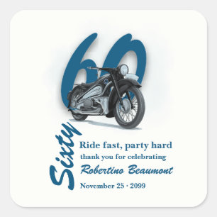Reis Klassieke Motorfiets Rijd Snel 60e Verjaardag Vierkante Sticker