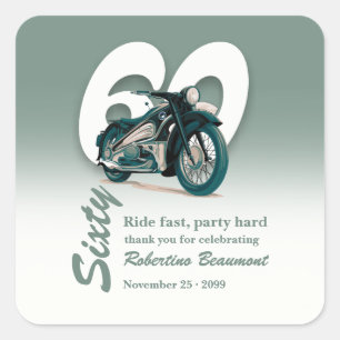 Reis Klassieke Motorfiets Rijd Snel 60e Verjaardag Vierkante Sticker