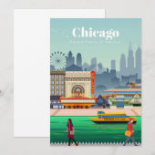 Reis Kunst Reis Naar Chicago Kaart (Voorkant / Achterkant)