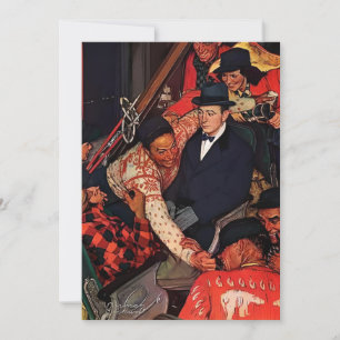 Reis met een skitrein - Norman Rockwell Feestdagenkaart