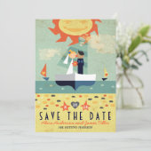 Reis met vintage zeilboot strand bruiloft bewaar d save the date (Staand voorkant)