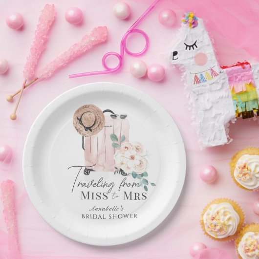 Reis Miss naar Mrs Roze Koffer Bruidsfeest Papieren Bordje (Feest)