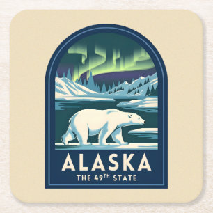 Reis naar Alaska Noorderlicht IJsbeer Oud Reisboek Vierkante Kartonnen Onderzetter