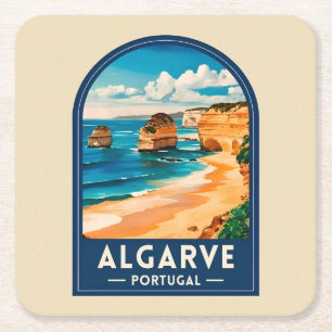 Reis naar Algarve Portugal Retro Kust Vierkante Kartonnen Onderzetter