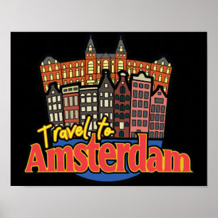 Reis naar Amsterdam Nederland Retro Poster