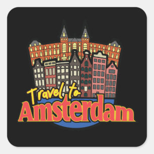 Reis naar Amsterdam Nederland Vintage Vierkante Sticker
