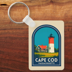 Reis naar Cape Cod Nauset Lighthouse Retro Vintage Sleutelhanger