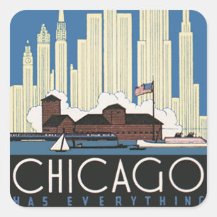 Reis naar Chicago Illinois wolkenkrabber Silhouett Vierkante Sticker