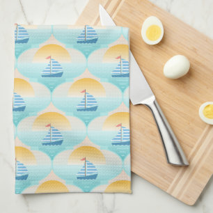 Reis naar de Beach Sailor Boat Theedoek